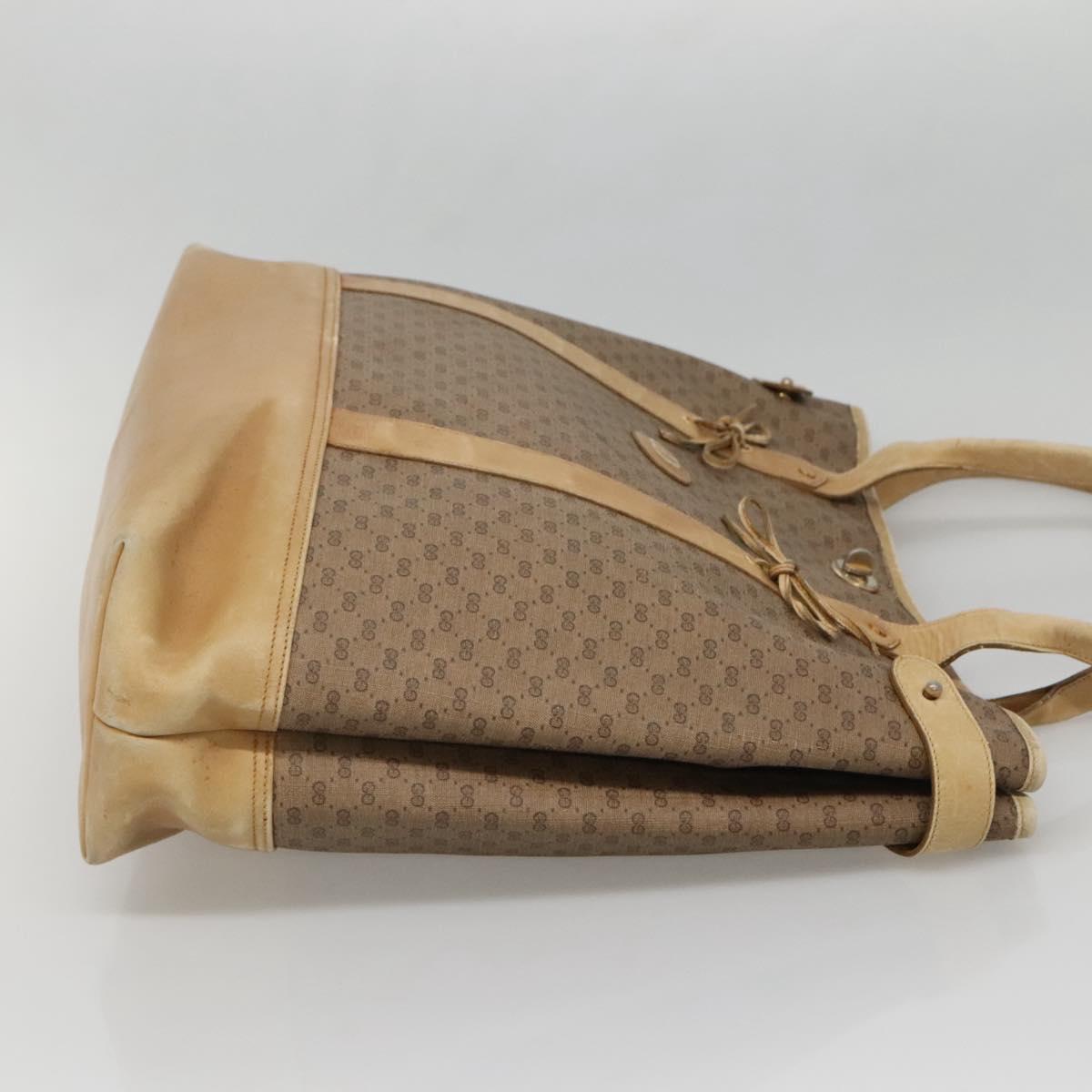 GUCCI Micro GG Supreme Tote Bag PVC Beige Gold Auth bs29359