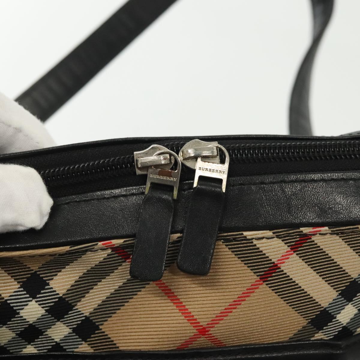BURBERRY Hand Bag Leather nylon Black Beige Silver Auth bs29360