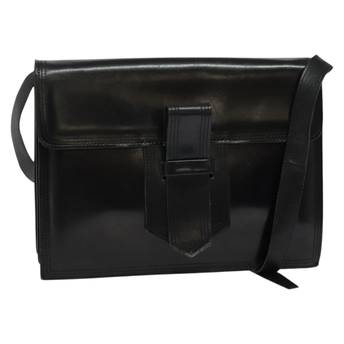SAINT LAURENT Shoulder Bag Leather Black Gold Auth bs29361