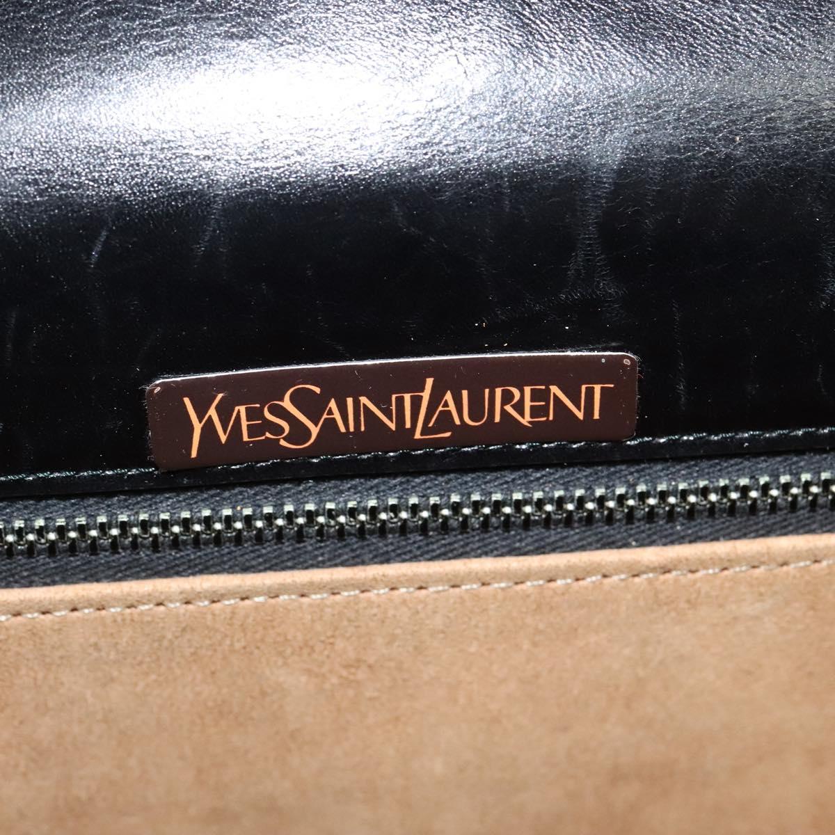 SAINT LAURENT Shoulder Bag Leather Black Gold Auth bs29361