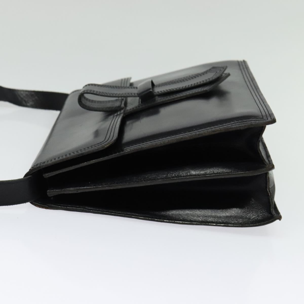 SAINT LAURENT Shoulder Bag Leather Black Gold Auth bs29361