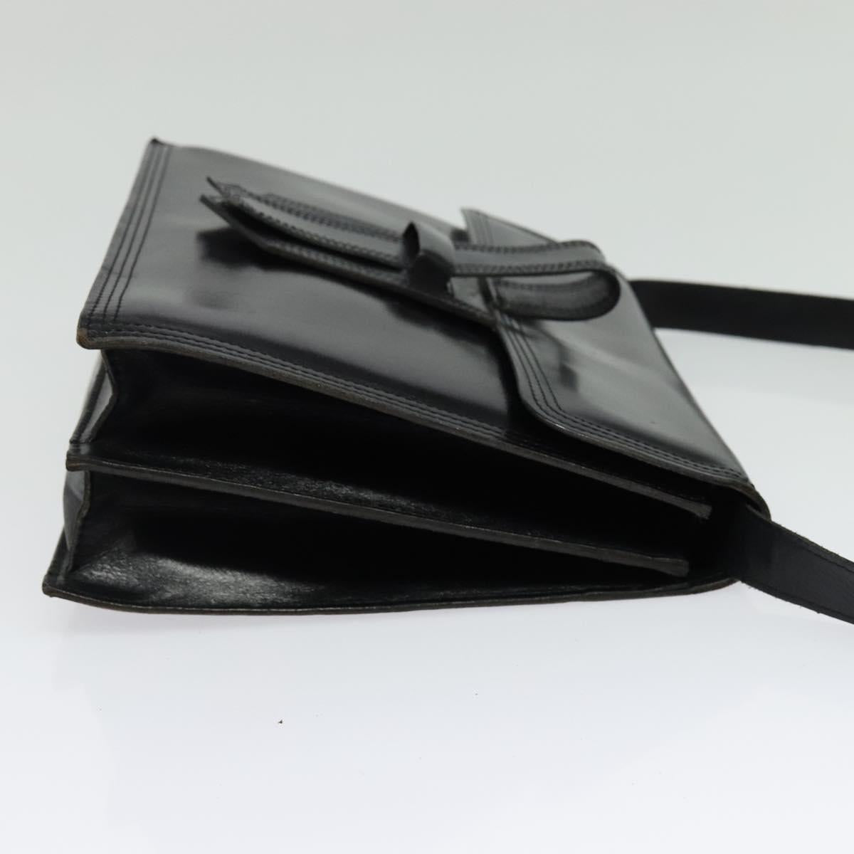 SAINT LAURENT Shoulder Bag Leather Black Gold Auth bs29361