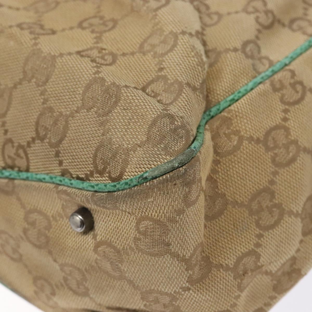 GUCCI GG Canvas Hand Bag Beige Green 113019 Auth bs29362