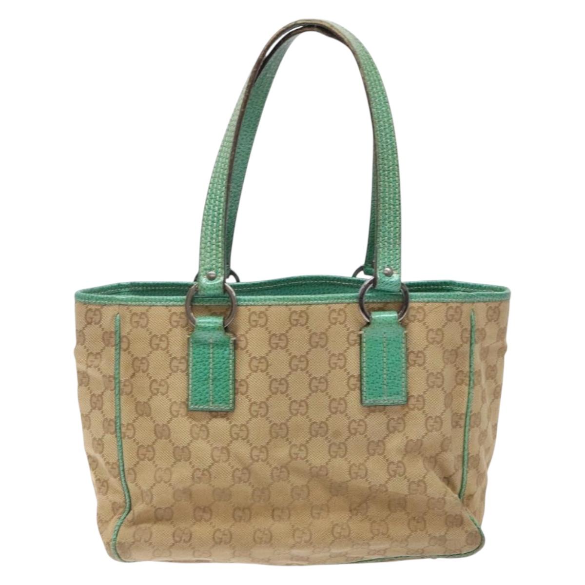 GUCCI GG Canvas Hand Bag Beige Green 113019 Auth bs29362