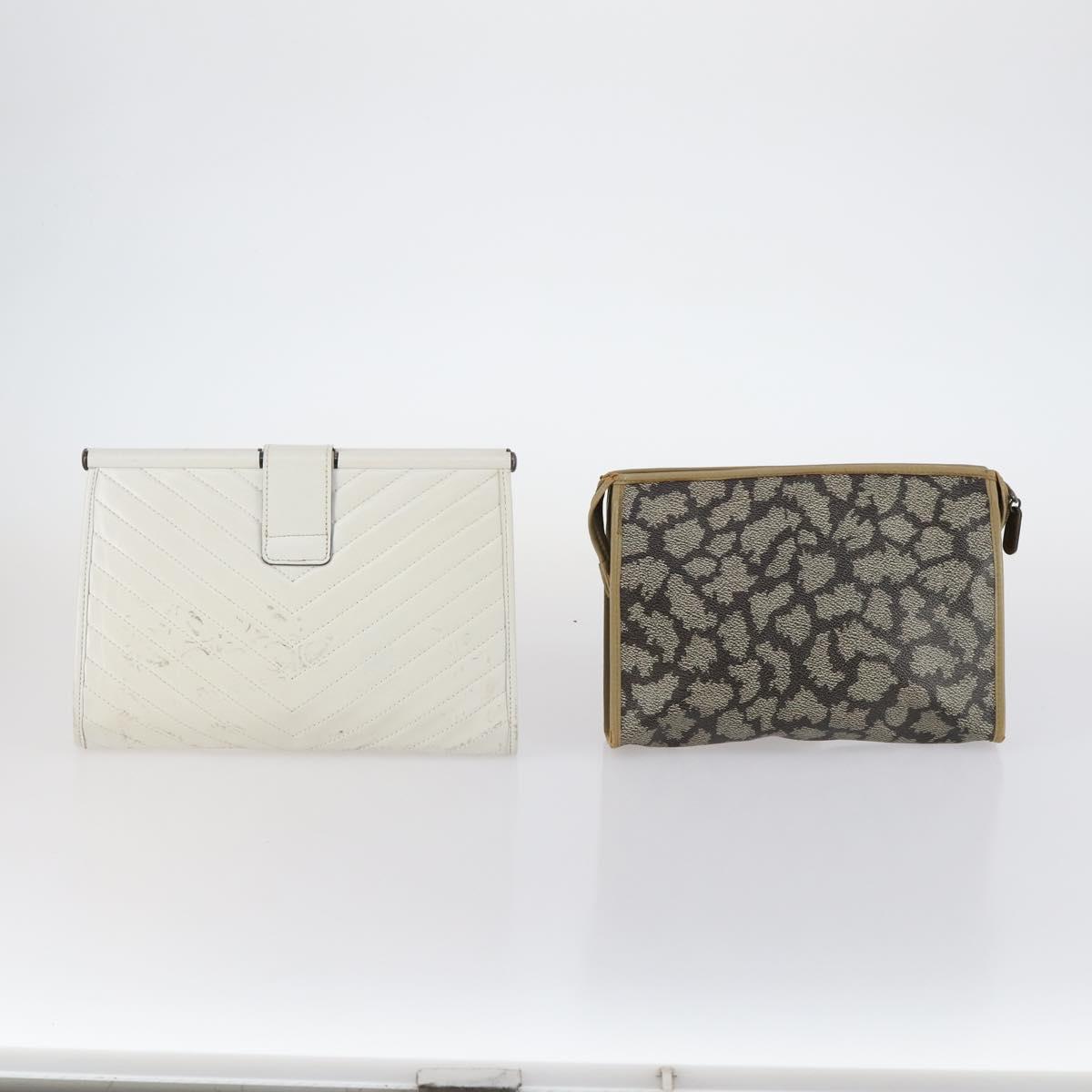 SAINT LAURENT Bag Leather Canvas PVC 8 Set Gray Beige White Auth bs29366