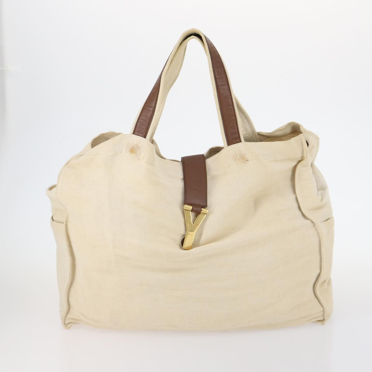 SAINT LAURENT Bag Leather Canvas PVC 8 Set Gray Beige White Auth bs29366