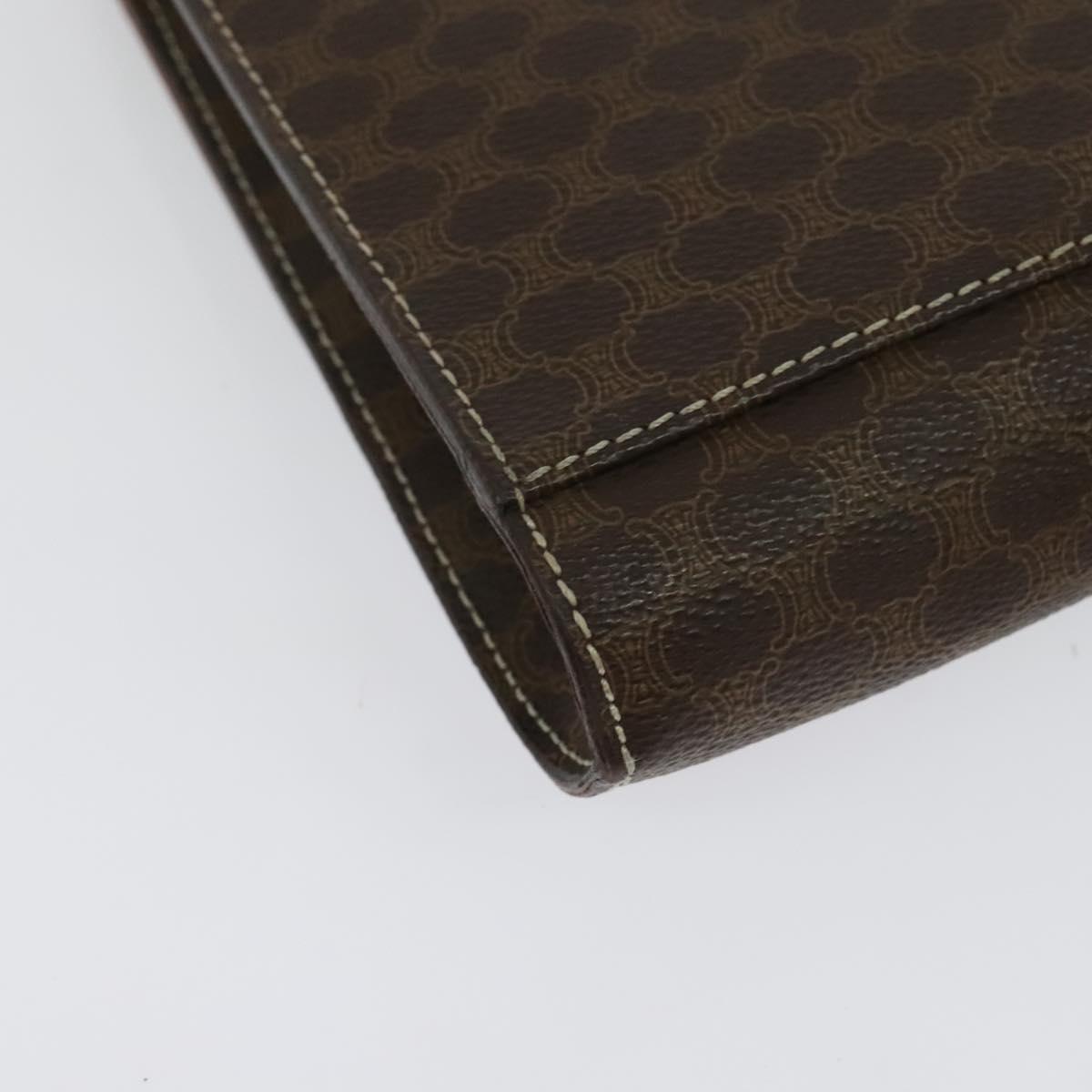 CELINE Macadam Canvas Circle Logo Clutch Bag PVC Leather Brown Gold Auth bs29367