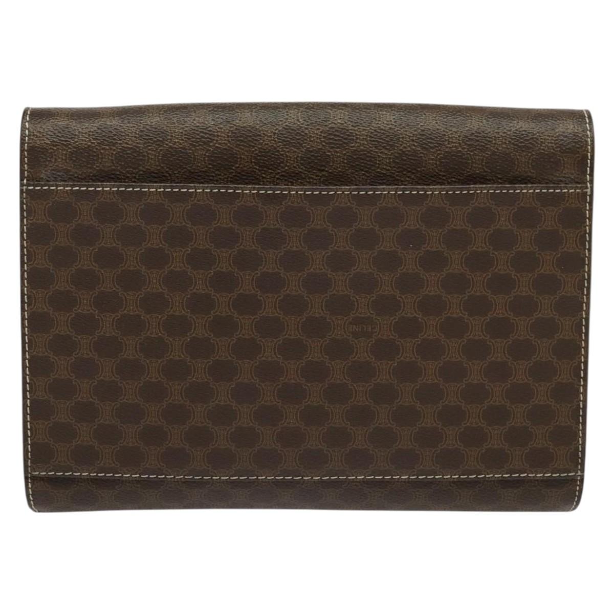 CELINE Macadam Canvas Circle Logo Clutch Bag PVC Leather Brown Gold Auth bs29367
