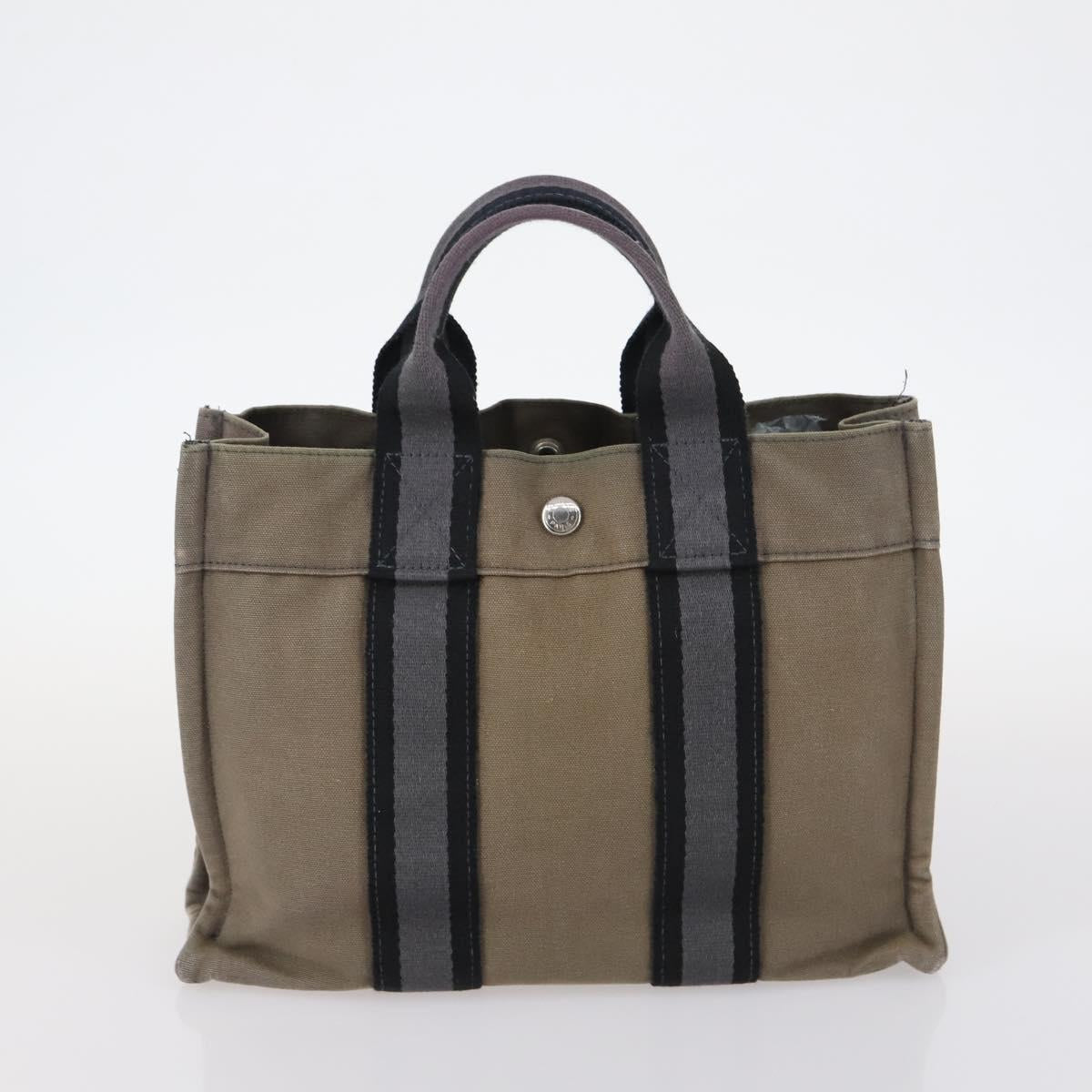 HERMES Her Line Fourre Tout Bag Canvas 4Set Red Brown gray Auth bs29371