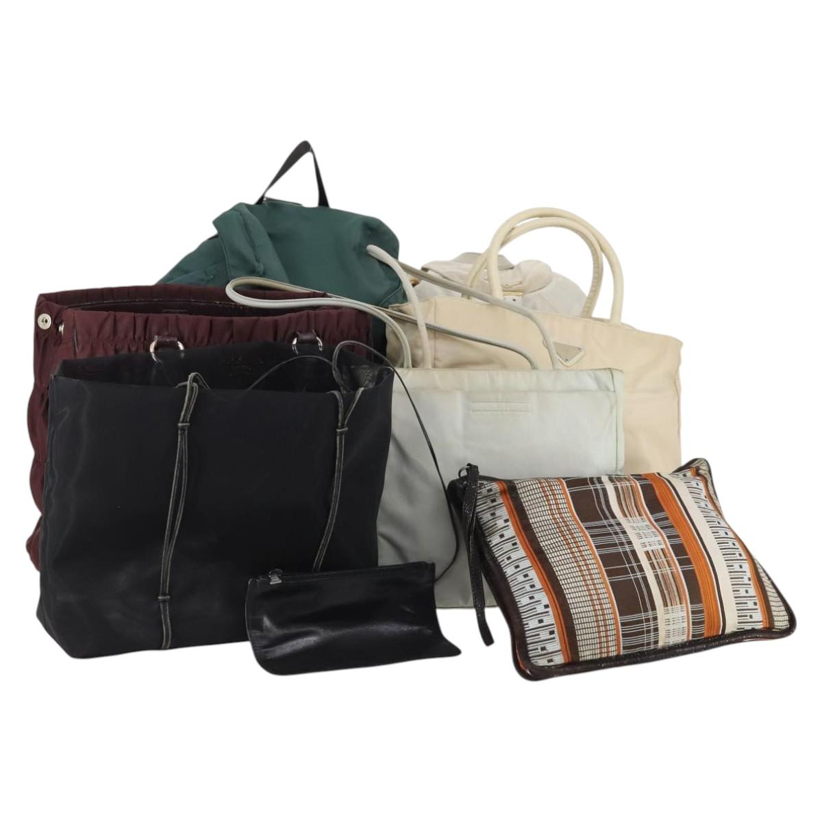 PRADA Bag Nylon Canvas 7Set Green Beige black Auth bs29372