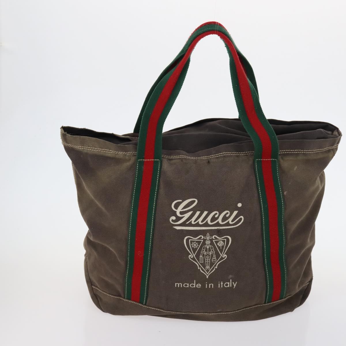 GUCCI Bamboo Web Sherry Line Bag Leather Canvas 6Set Beige Black Auth bs29373