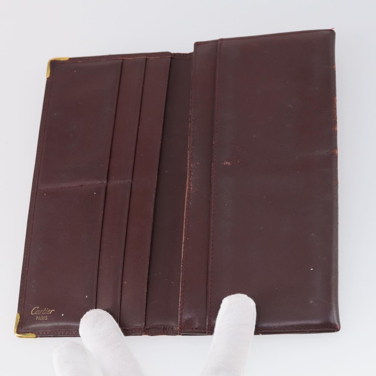 CARTIER Wallet Leather 8Set Bordeaux Black Auth bs29379