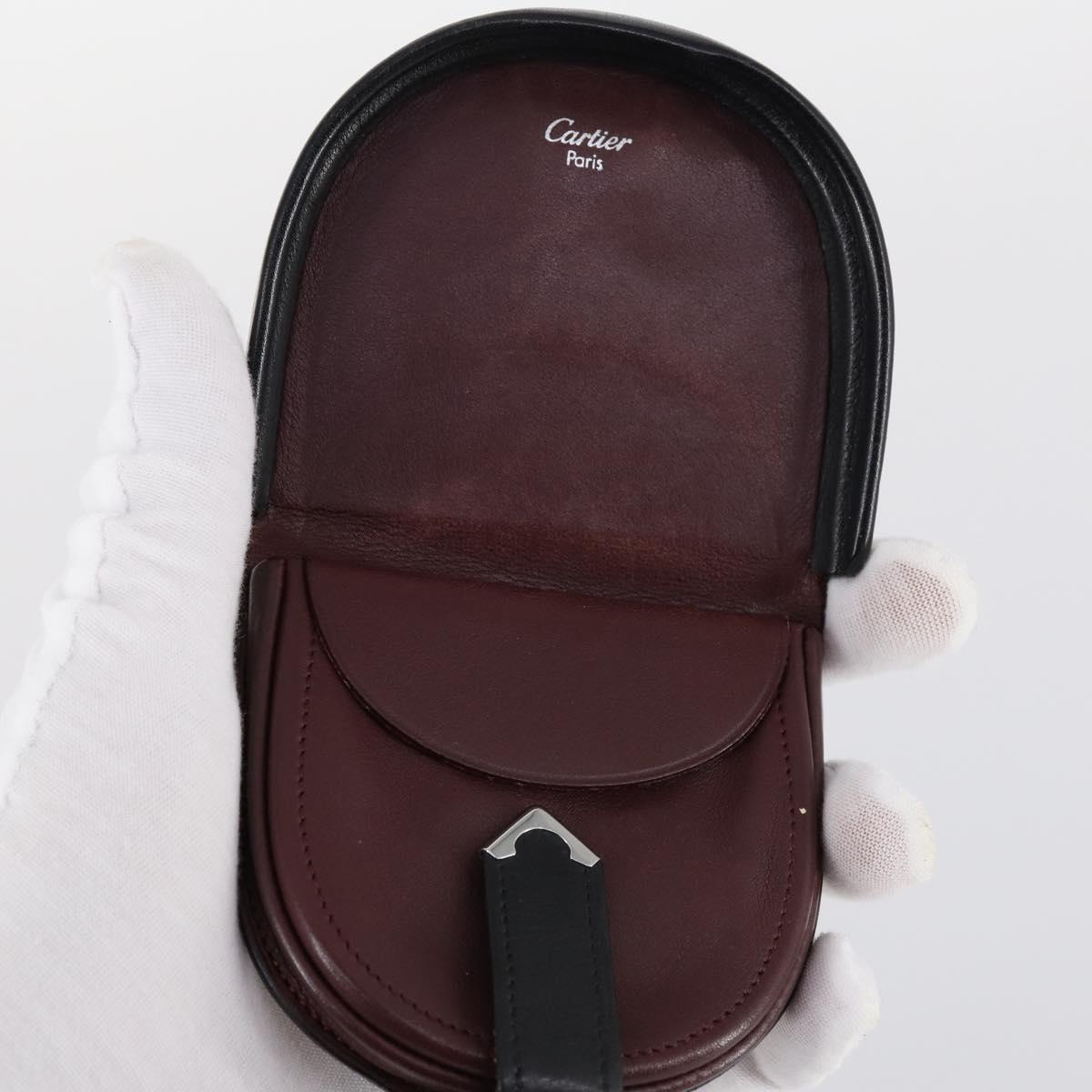 CARTIER Wallet Leather 8Set Bordeaux Black Auth bs29379