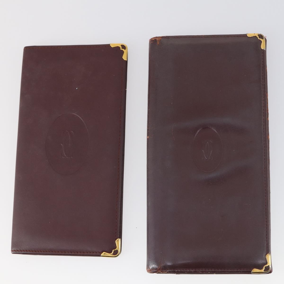 CARTIER Wallet Leather 8Set Bordeaux Black Auth bs29379