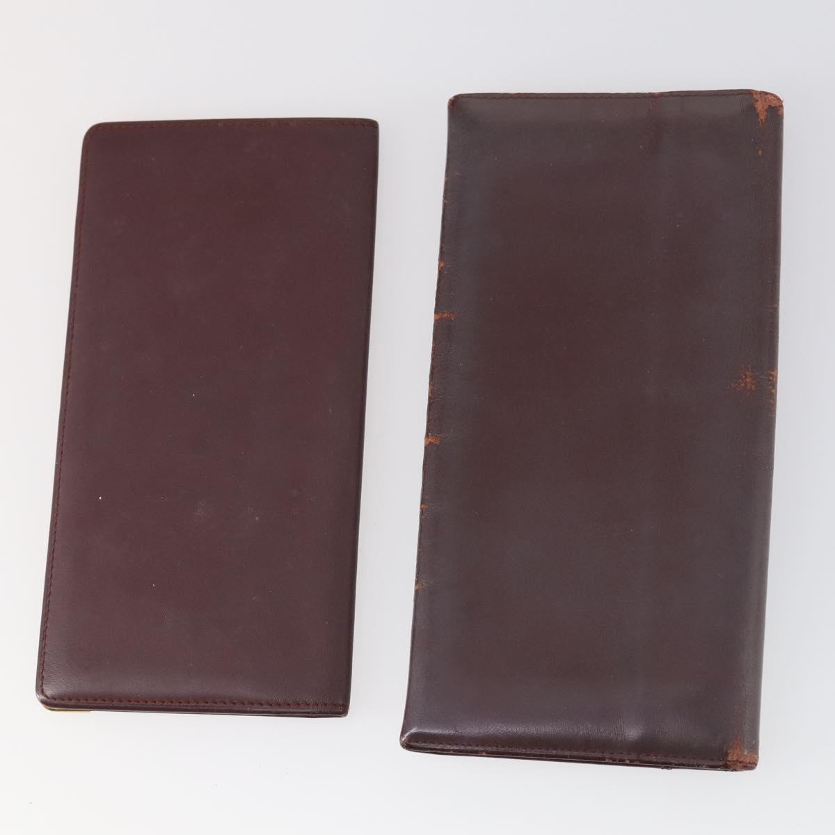 CARTIER Wallet Leather 8Set Bordeaux Black Auth bs29379
