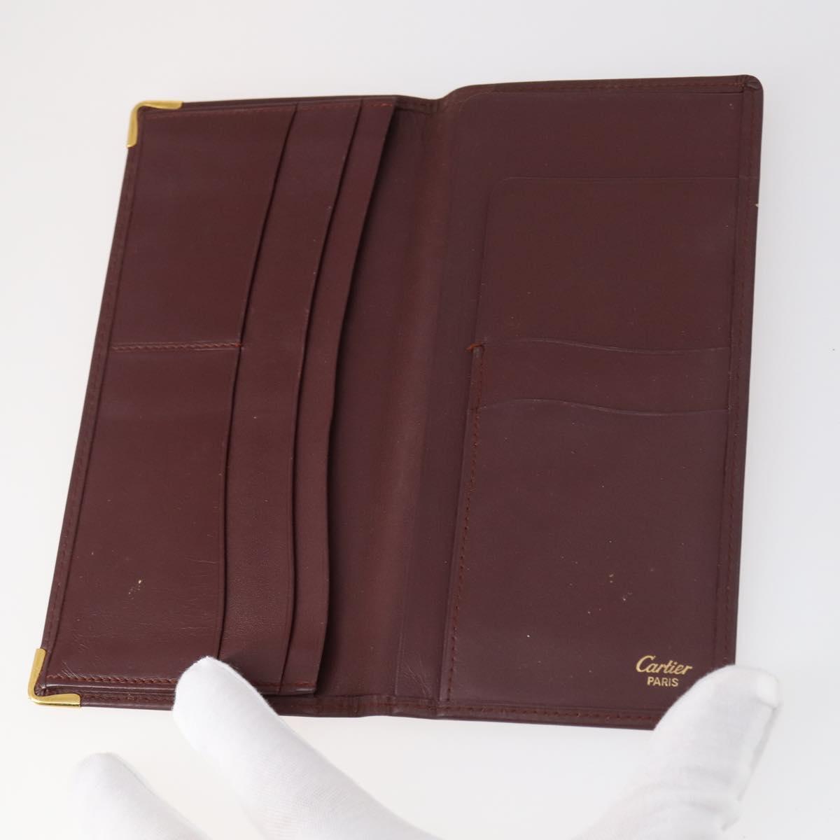 CARTIER Wallet Leather 8Set Bordeaux Black Auth bs29379