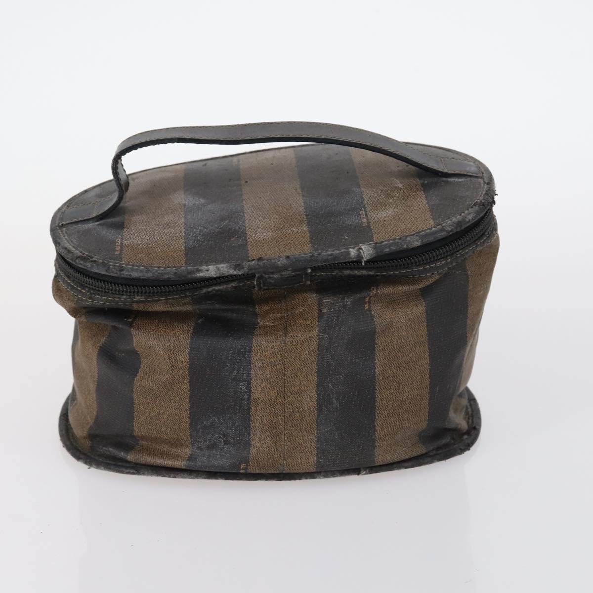 FENDI Zucchino Hand Bag Canvas PVC 7Set Brown Black Auth bs29383