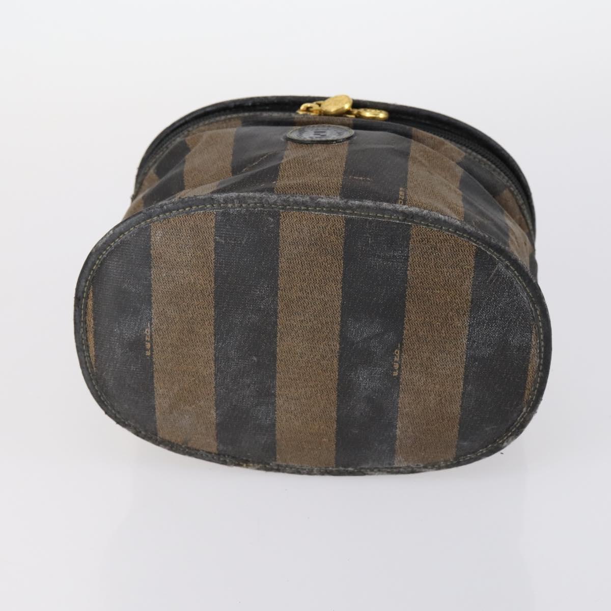 FENDI Zucchino Hand Bag Canvas PVC 7Set Brown Black Auth bs29383