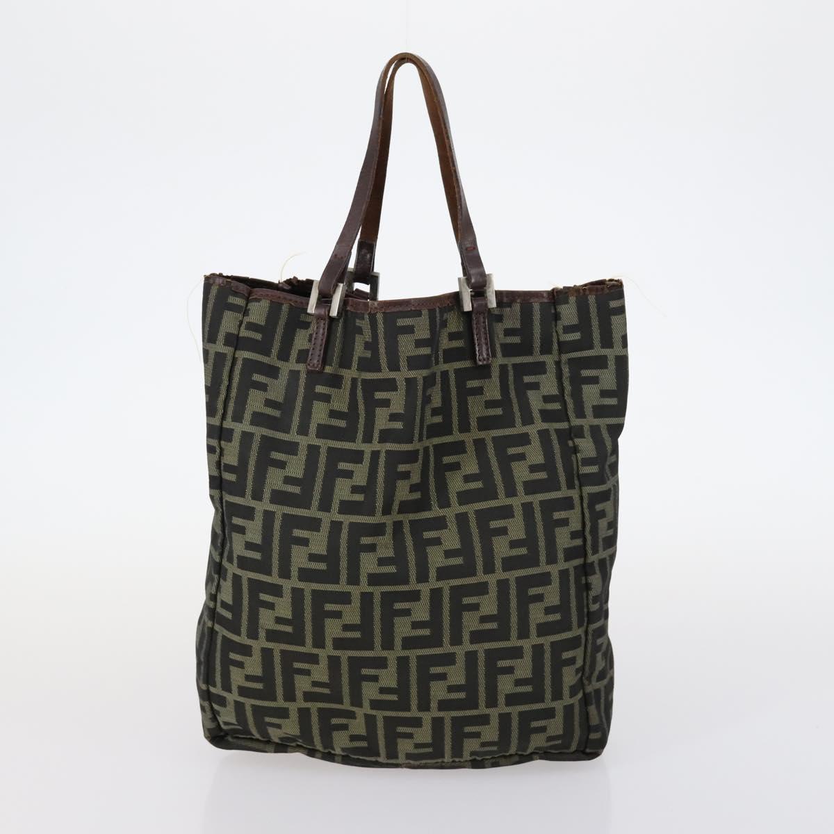 FENDI Zucchino Hand Bag Canvas PVC 7Set Brown Black Auth bs29383