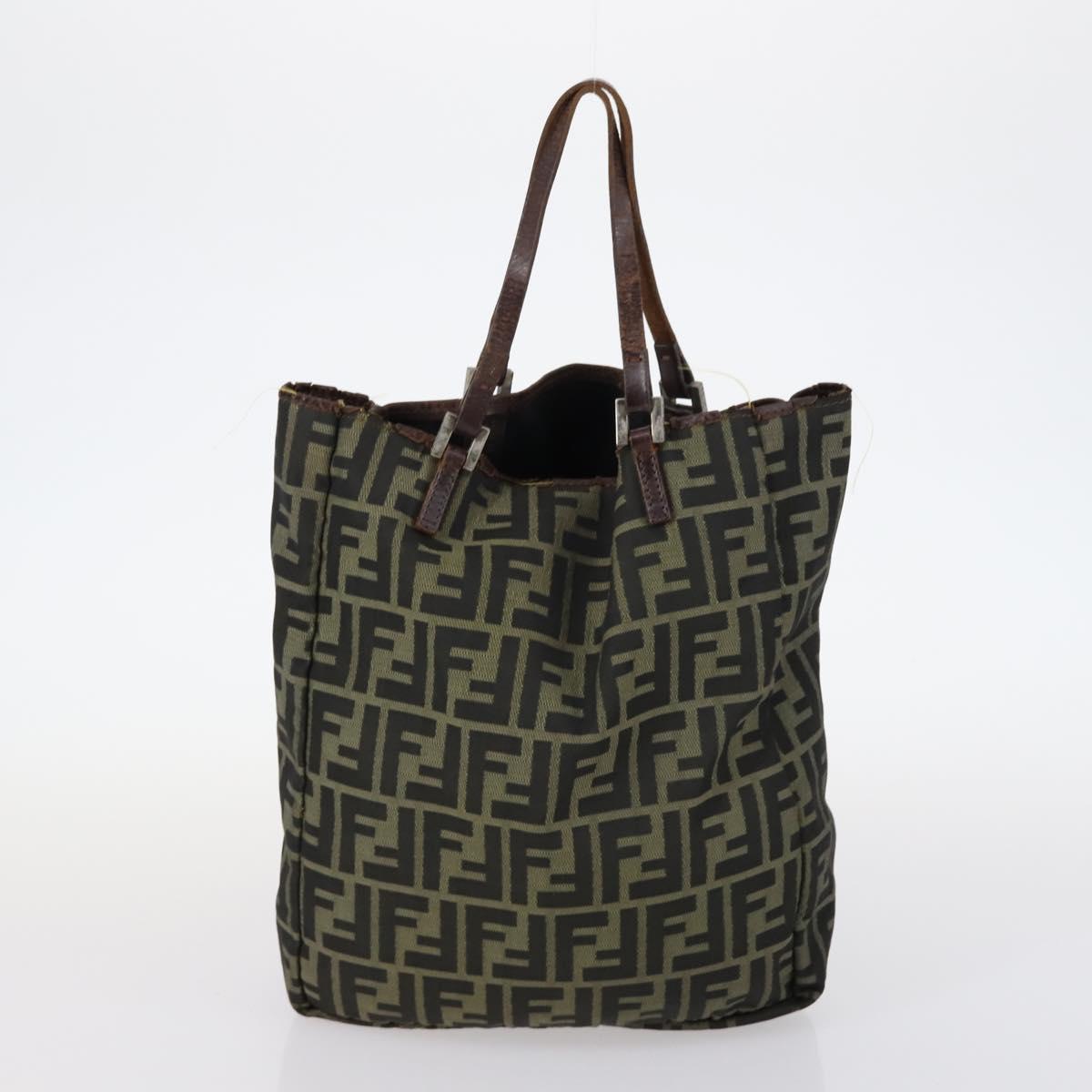 FENDI Zucchino Hand Bag Canvas PVC 7Set Brown Black Auth bs29383