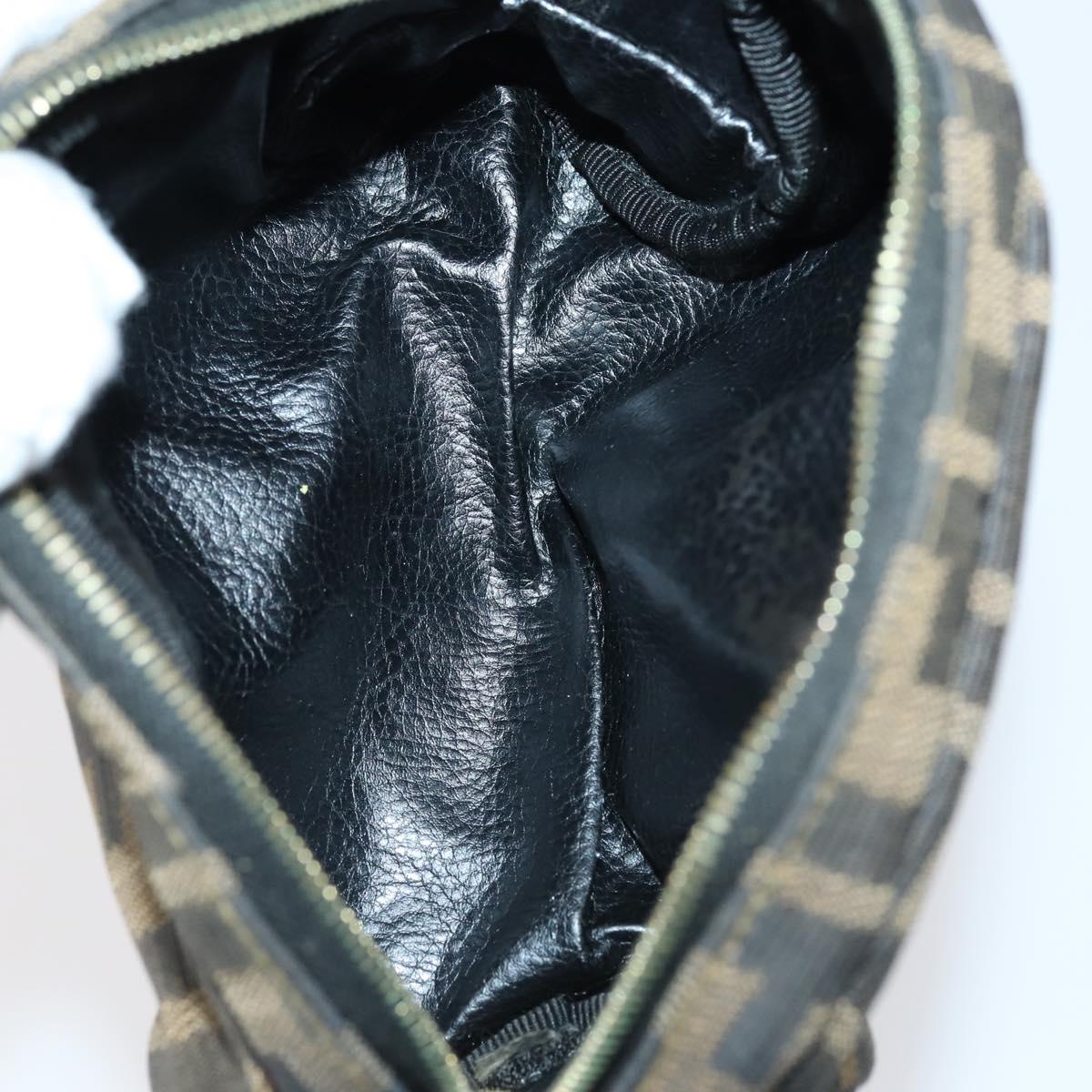 FENDI Zucchino Hand Bag Canvas PVC 7Set Brown Black Auth bs29383