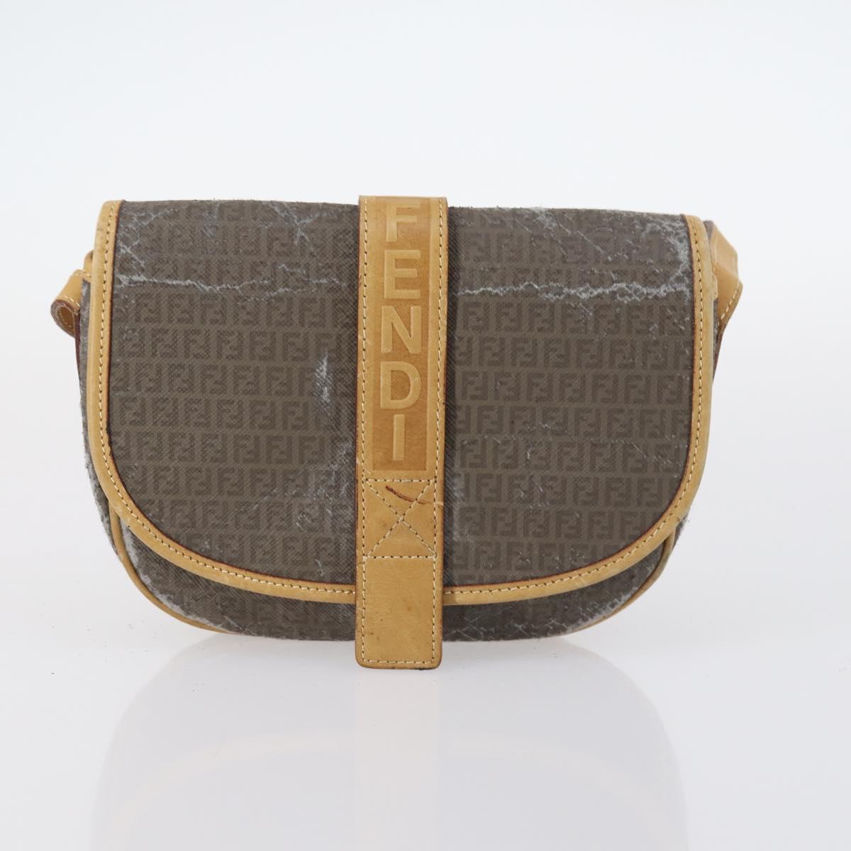 FENDI Zucchino Hand Bag Canvas PVC 7Set Brown Black Auth bs29383