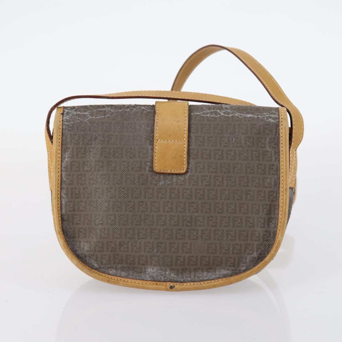 FENDI Zucchino Hand Bag Canvas PVC 7Set Brown Black Auth bs29383