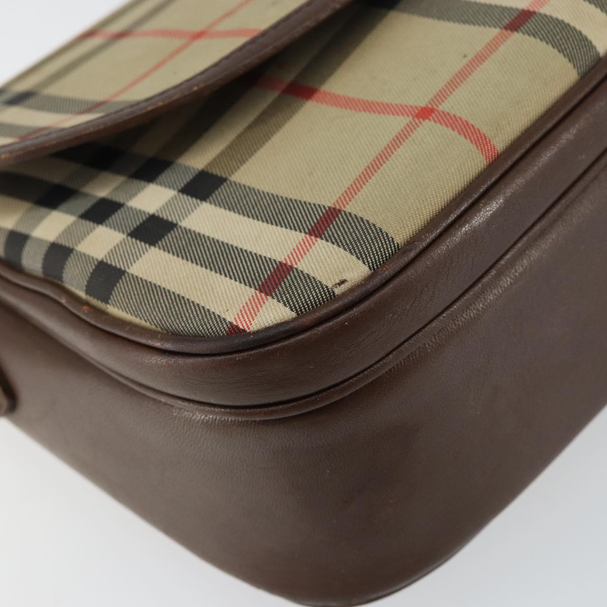 Burberrys Nova Check Shoulder Bag Canvas Beige Gold Auth bs29388