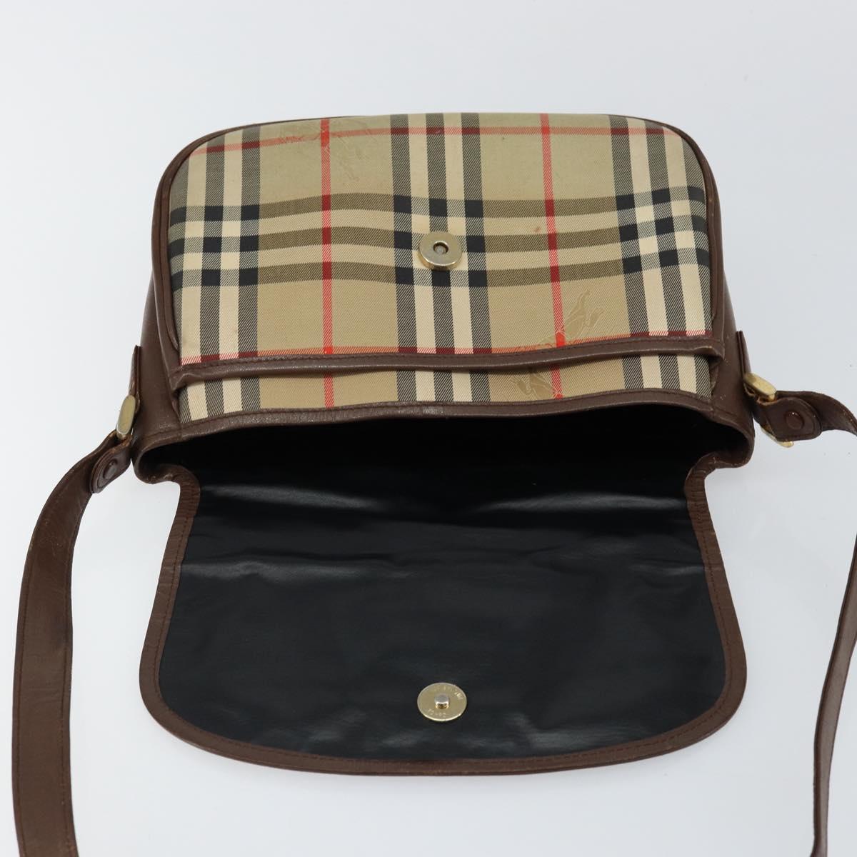 Burberrys Nova Check Shoulder Bag Canvas Beige Gold Auth bs29388