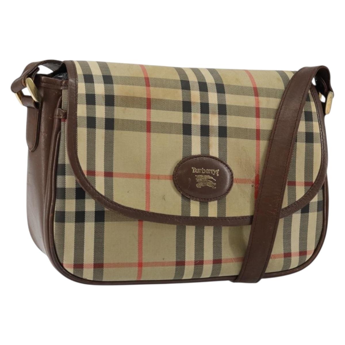 Burberrys Nova Check Shoulder Bag Canvas Beige Gold Auth bs29388