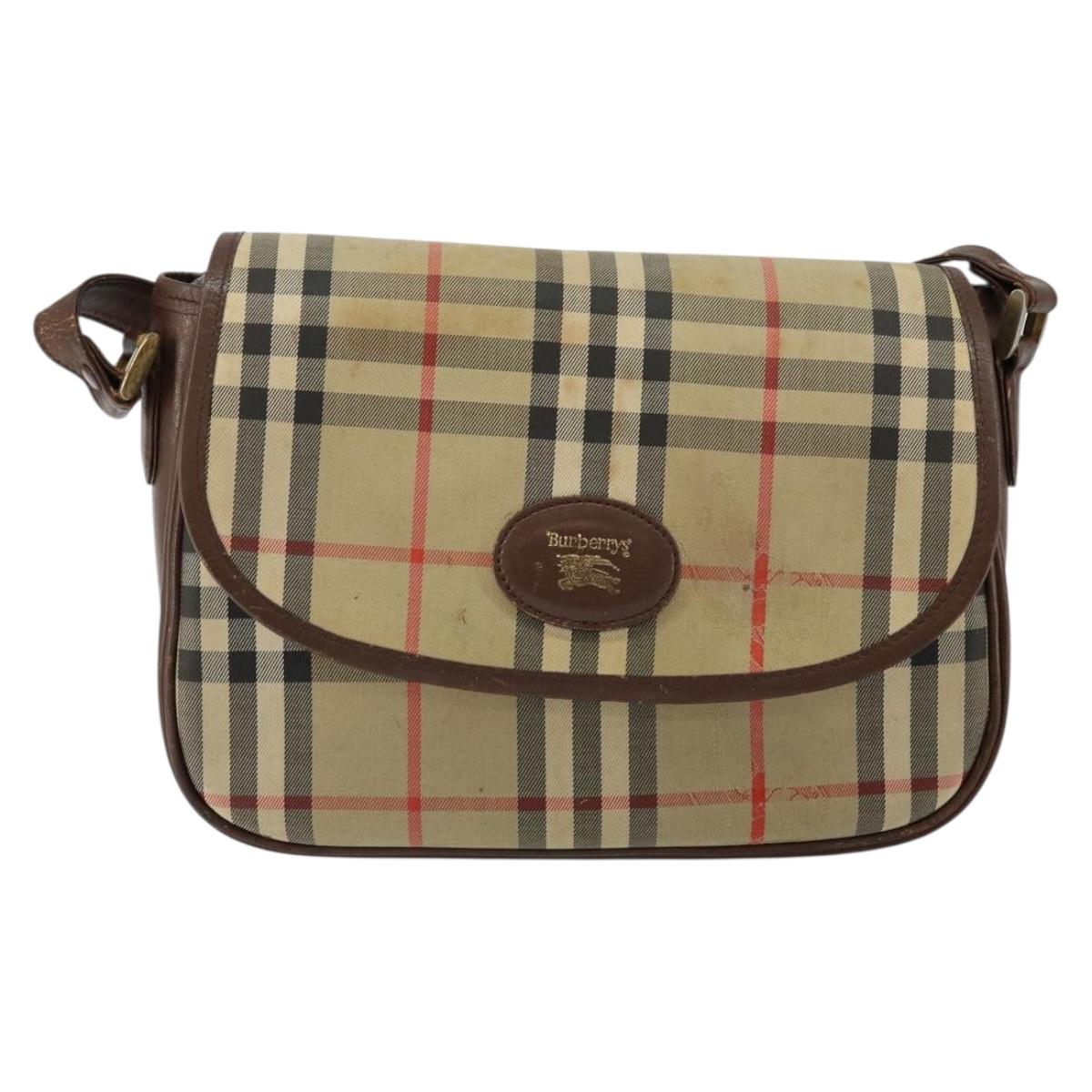 Burberrys Nova Check Shoulder Bag Canvas Beige Gold Auth bs29388