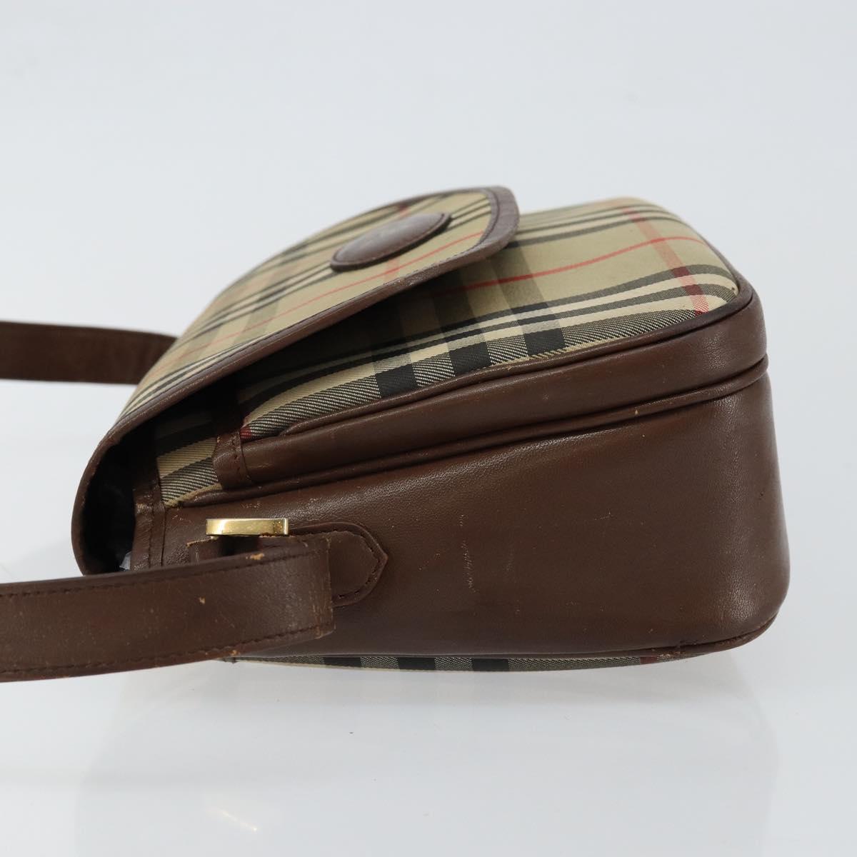 Burberrys Nova Check Shoulder Bag Canvas Beige Gold Auth bs29388