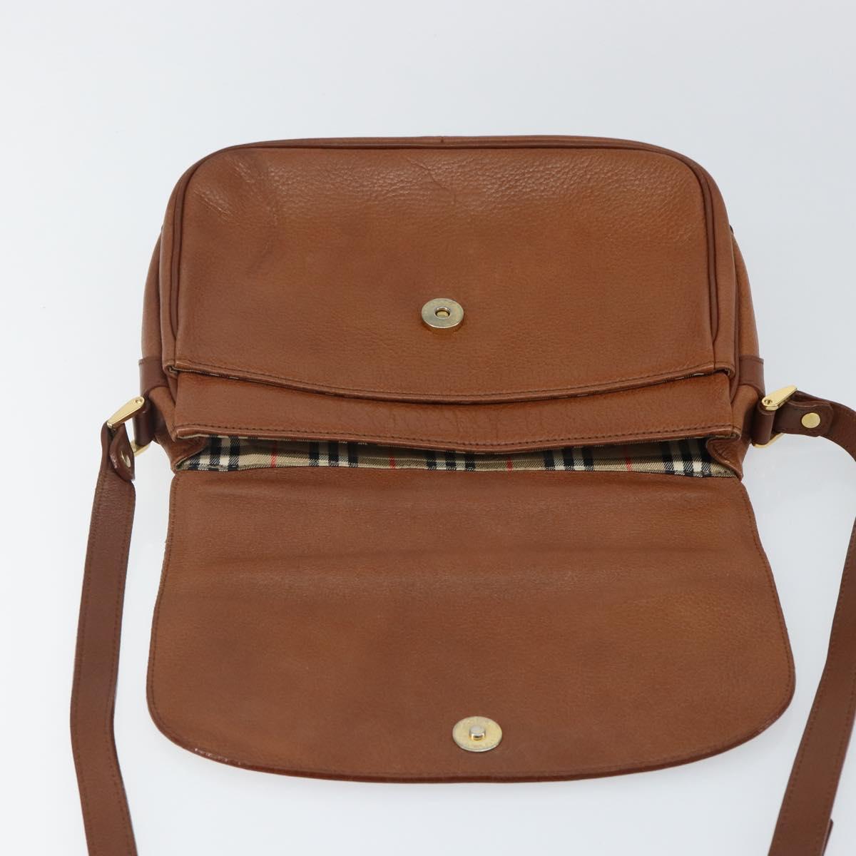 Burberrys Shoulder Bag Leather Gold Brown Auth bs29390