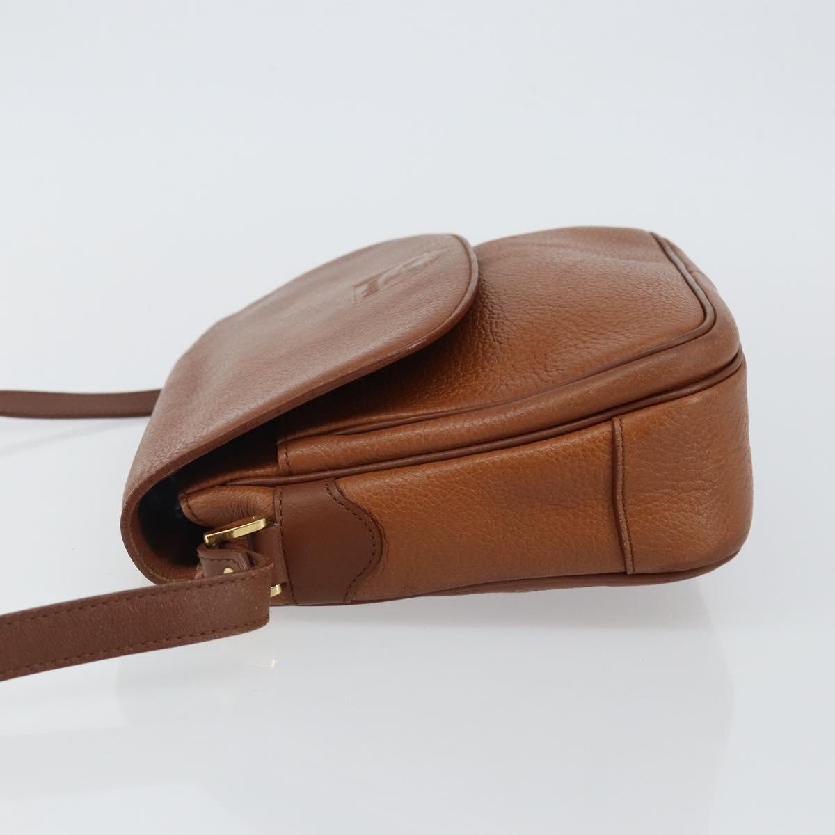 Burberrys Shoulder Bag Leather Gold Brown Auth bs29390
