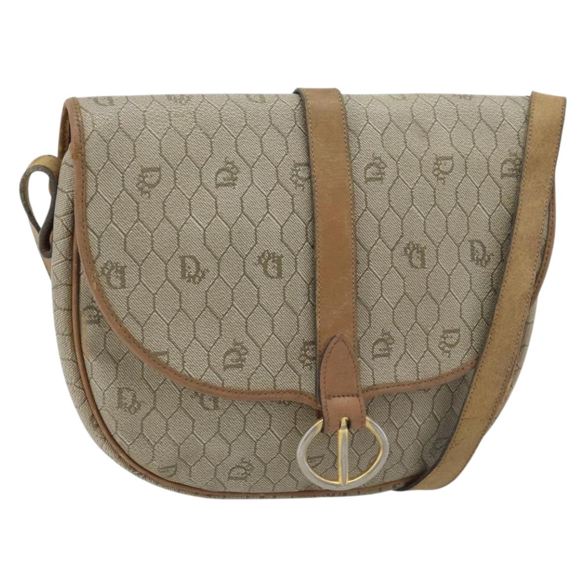 Christian Dior Honeycomb Canvas Shoulder Bag PVC Beige Gold Auth bs29391