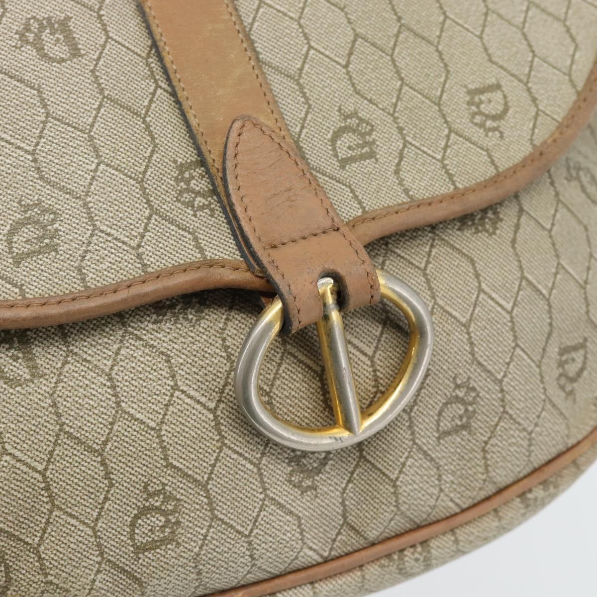 Christian Dior Honeycomb Canvas Shoulder Bag PVC Beige Gold Auth bs29391