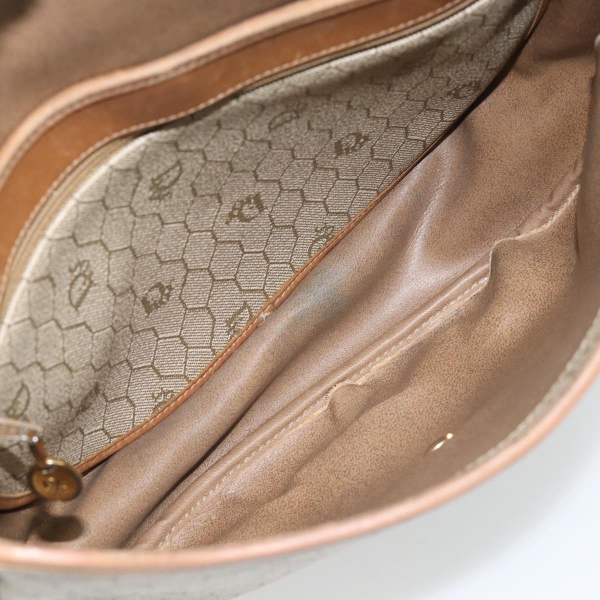 Christian Dior Honeycomb Canvas Shoulder Bag PVC Beige Gold Auth bs29391