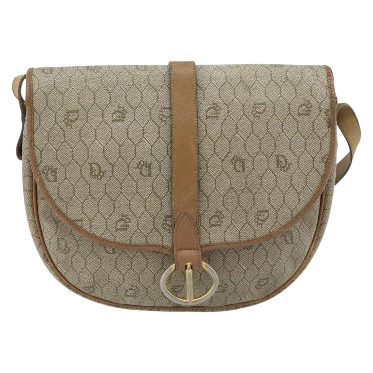 Christian Dior Honeycomb Canvas Shoulder Bag PVC Beige Gold Auth bs29391