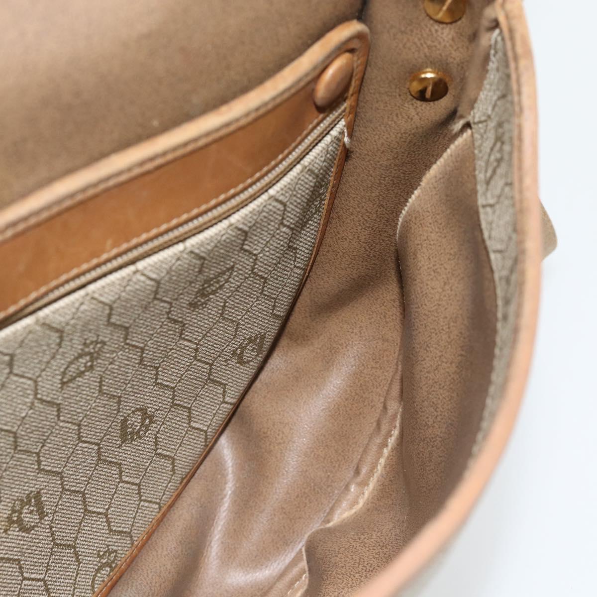 Christian Dior Honeycomb Canvas Shoulder Bag PVC Beige Gold Auth bs29391