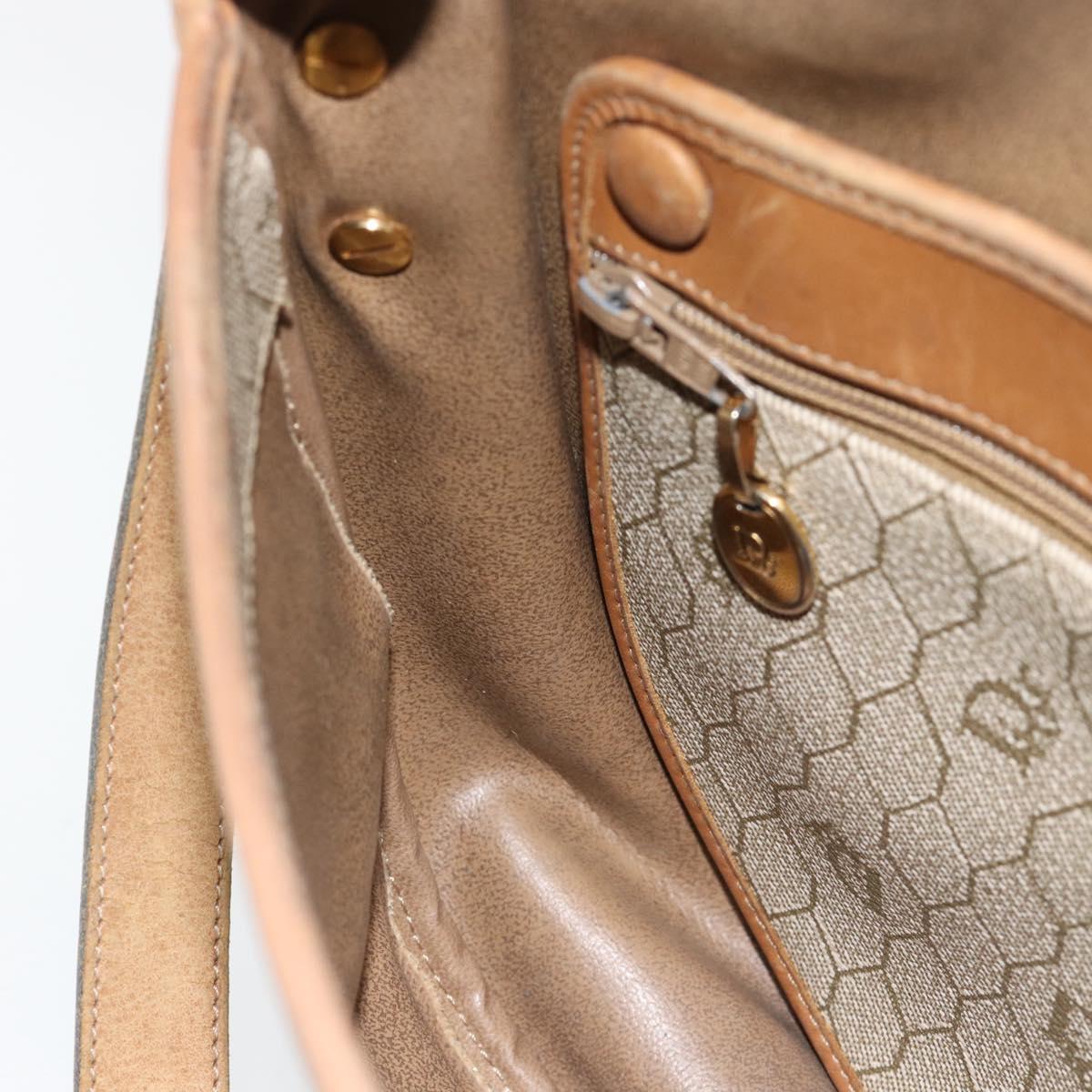 Christian Dior Honeycomb Canvas Shoulder Bag PVC Beige Gold Auth bs29391