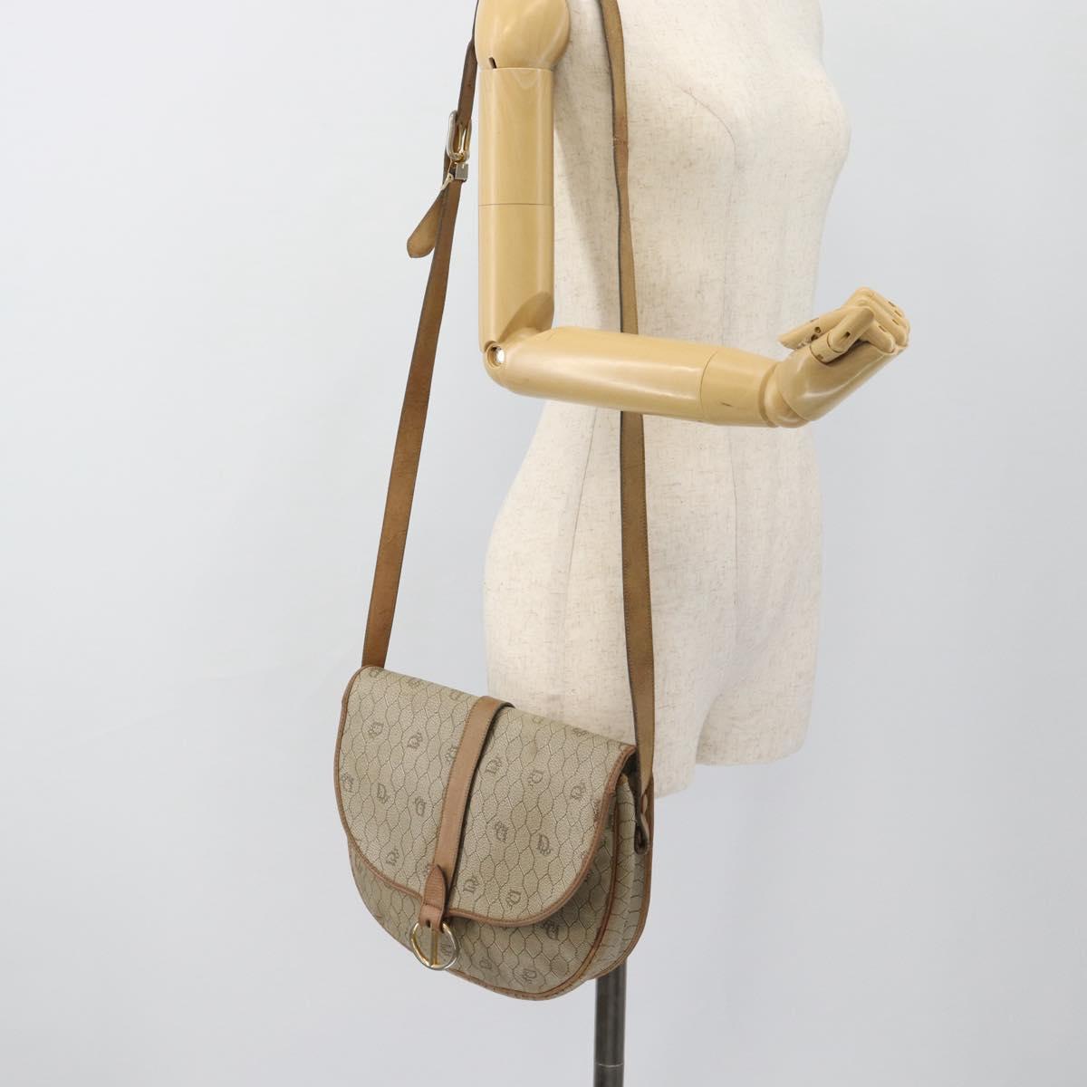 Christian Dior Honeycomb Canvas Shoulder Bag PVC Beige Gold Auth bs29391