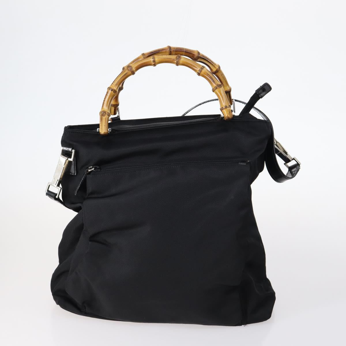 GUCCI Bamboo Jackie Shoulder Bag Nylon 6Set Black Auth bs29393