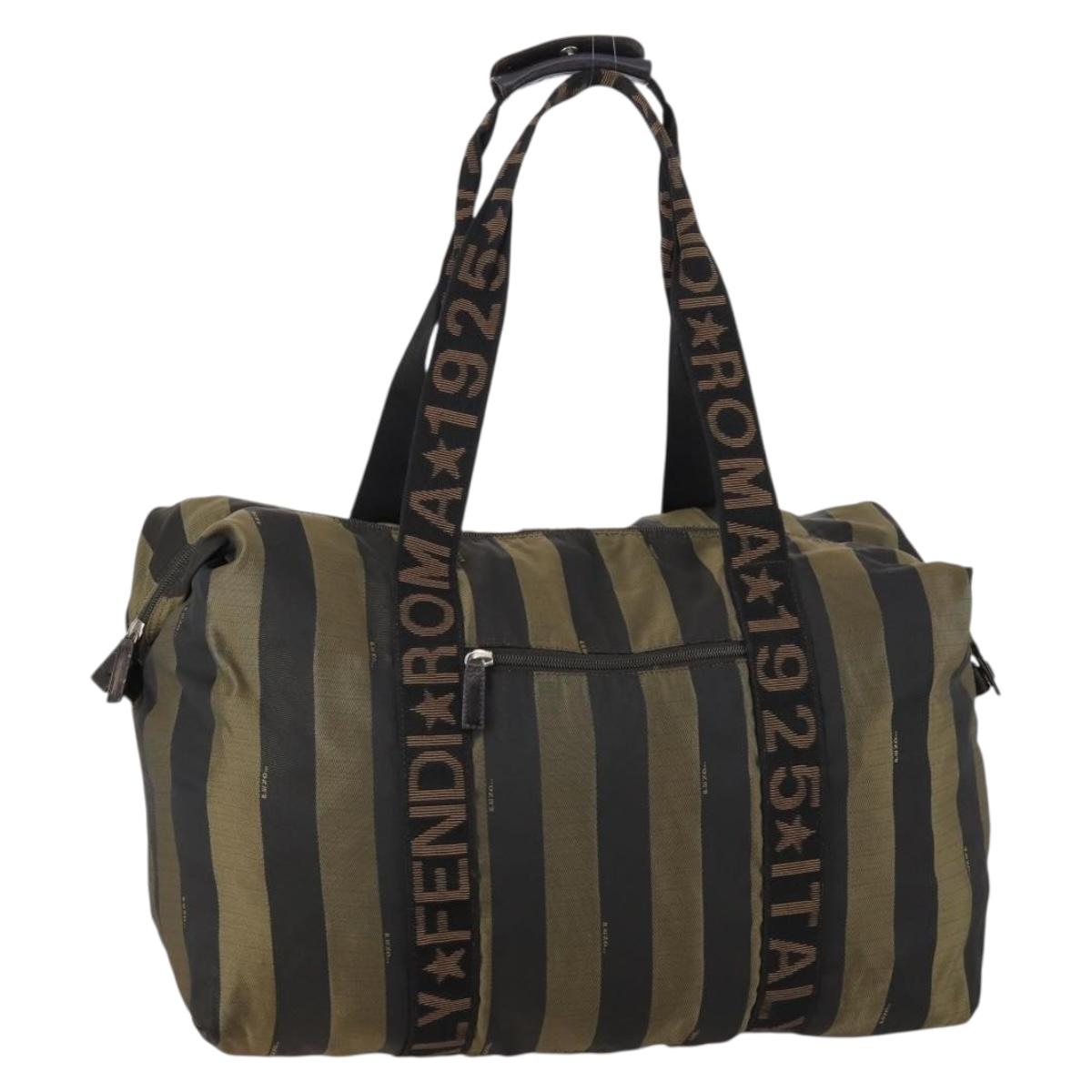 FENDI Pecan Canvas Boston Bag Black Brown Auth bs29394