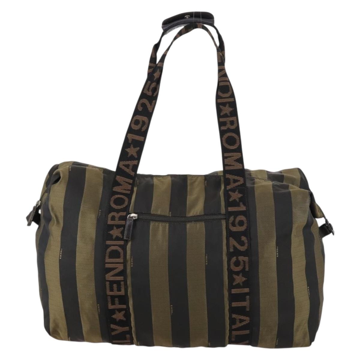FENDI Pecan Canvas Boston Bag Black Brown Auth bs29394