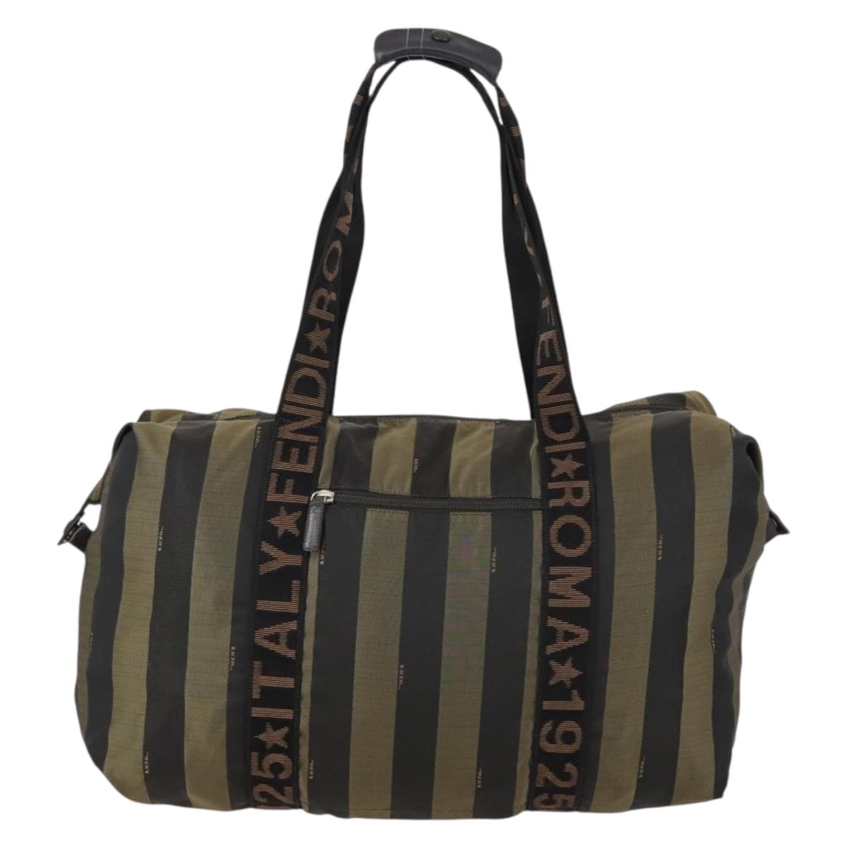 FENDI Pecan Canvas Boston Bag Black Brown Auth bs29394