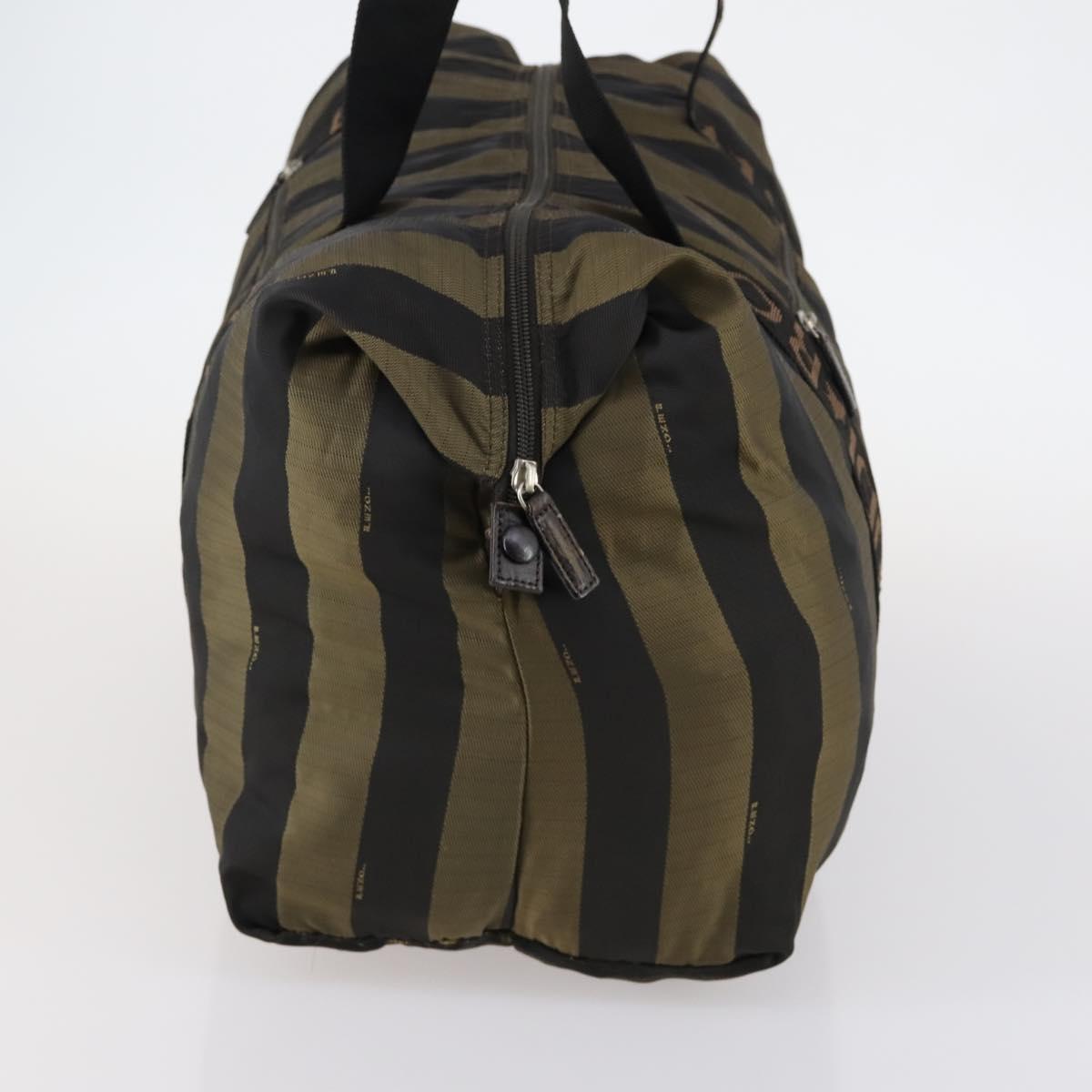 FENDI Pecan Canvas Boston Bag Black Brown Auth bs29394