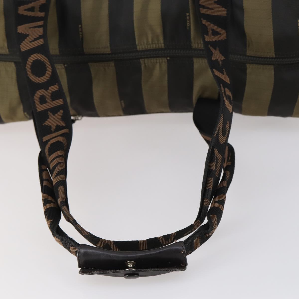 FENDI Pecan Canvas Boston Bag Black Brown Auth bs29394