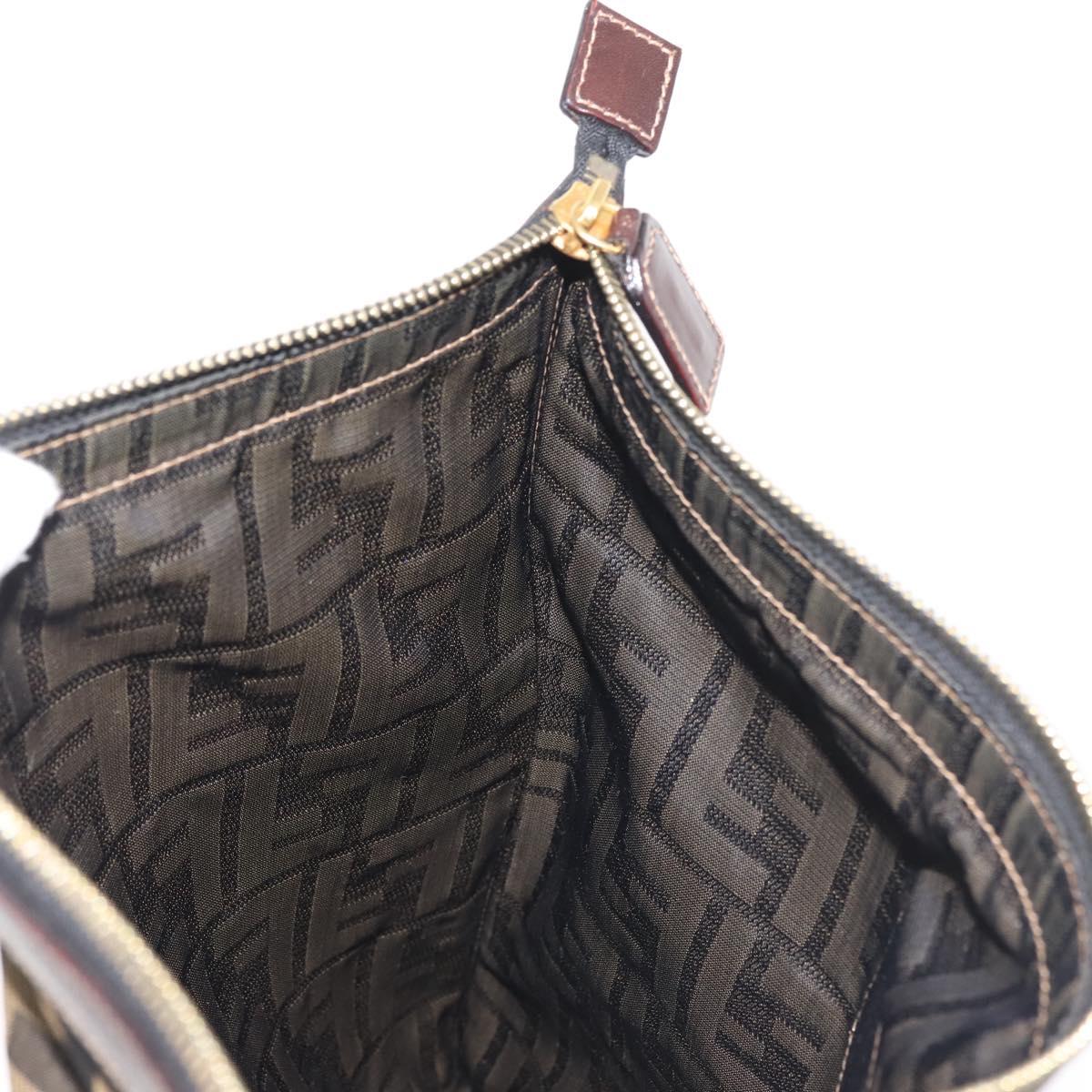 FENDI Zucca Canvas Clutch Bag Black Brown gold Auth bs29397