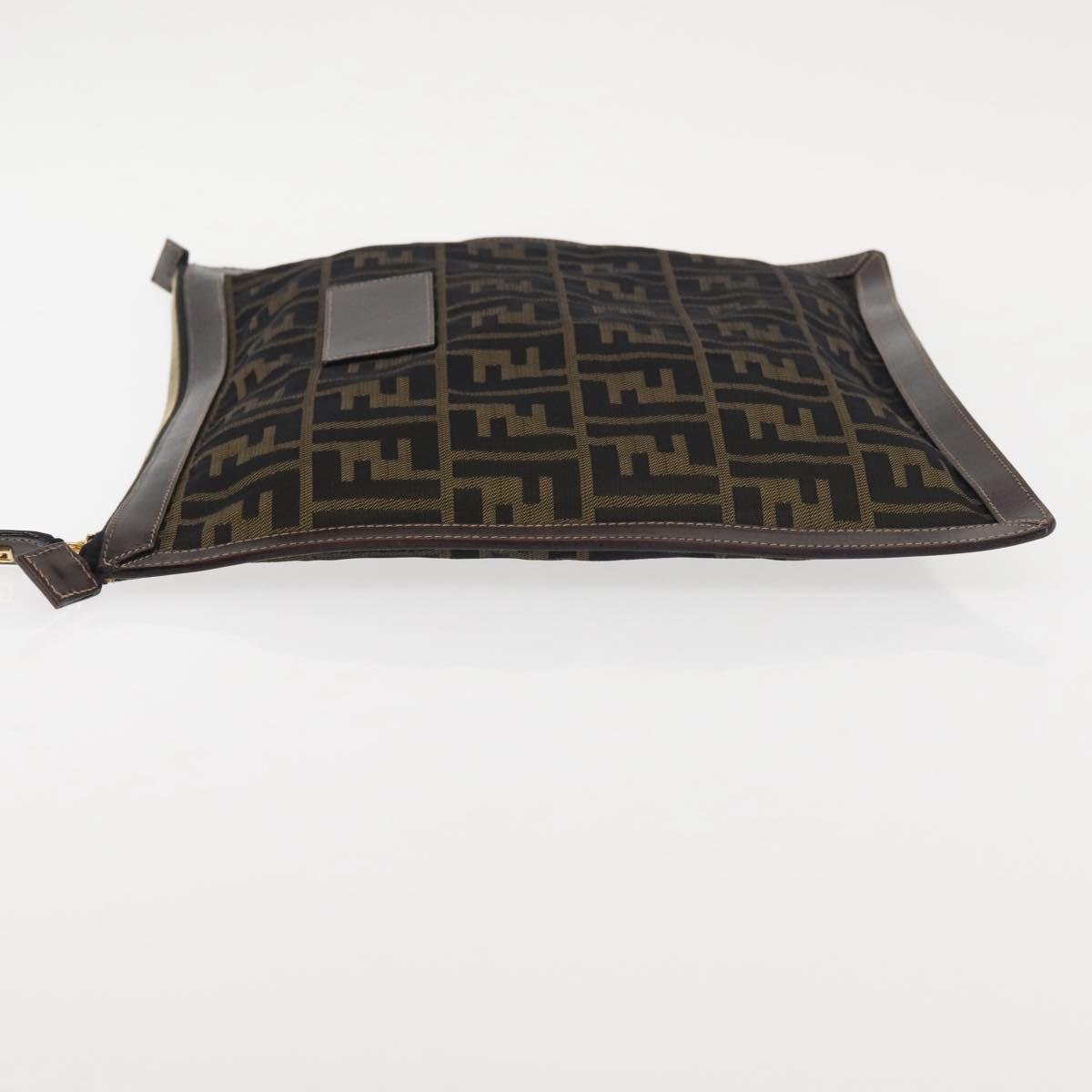 FENDI Zucca Canvas Clutch Bag Black Brown gold Auth bs29397