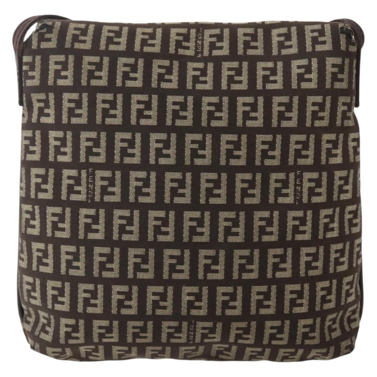 FENDI Zucchino Canvas Shoulder Bag Brown Auth bs29399
